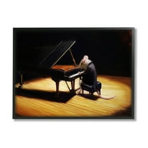 Stupell Industries Mouse Musician Playing Grand Piano Stage Spotlight Painting Black Framed Art Print Wall Art, Design by Lucia Heffernan