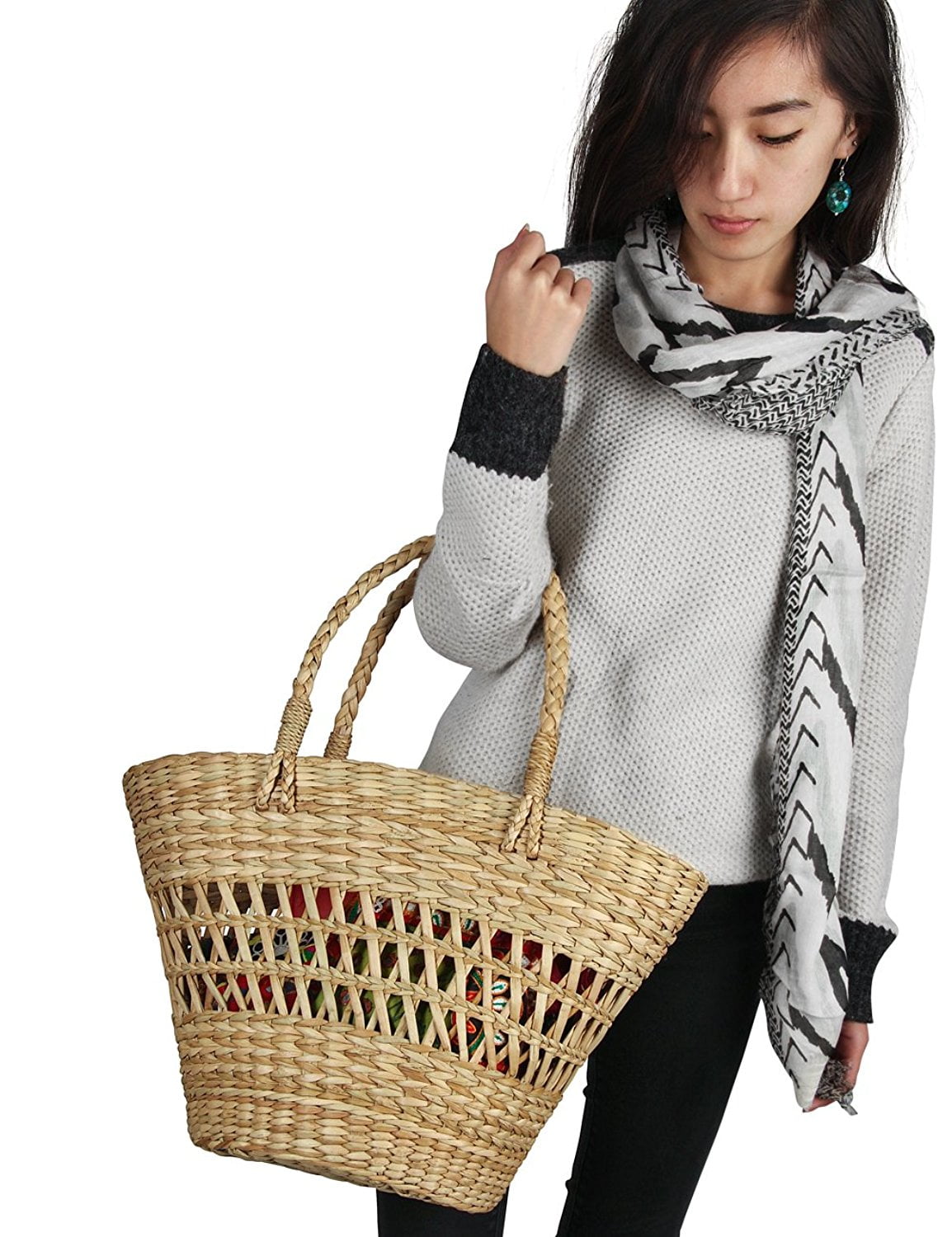 straw shoulder tote
