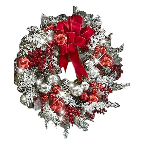LYCAQL Red and White Holiday Wreath for Front Door Cordless Wall Hanging Christmas Garland Trim for Indoor and Outdoor Decor Christmas Wreath for Front Door Artificial Christmas Wreath Door Hanger