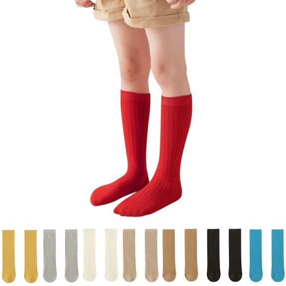 Little Girls Knee High Socks Solid Color Stripes Socks Cotton Casual Socks Toddler Girl Snow Boots Uniform Socks For Kids Girls 1 Pair