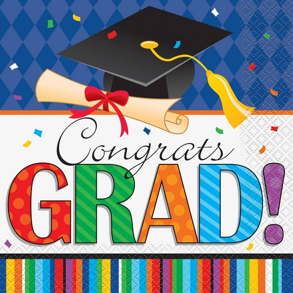 Striped Graduation Paper Luncheon Napkins, 6.5 in, 16ct