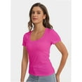thumbnail image 5 of Women Casual Long Sleeve Slim Scoop Neck Fit T Shirts Basic Tee Tops Crew, 5 of 5
