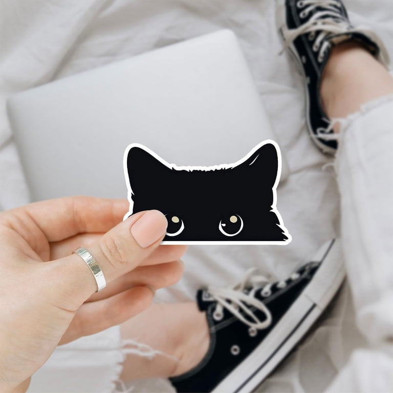Peeking Cat Vinyl Decal – Black Cat Bumper Sticker For Car, Truck, Laptop | 5" X 4", Weather-Resistant