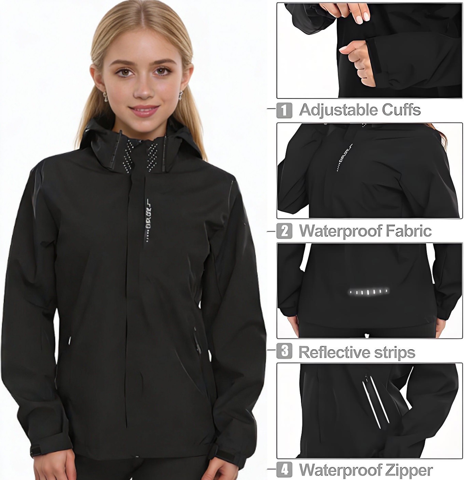 Gidhrie Women's Waterproof Rain Jacket, Black photo 5