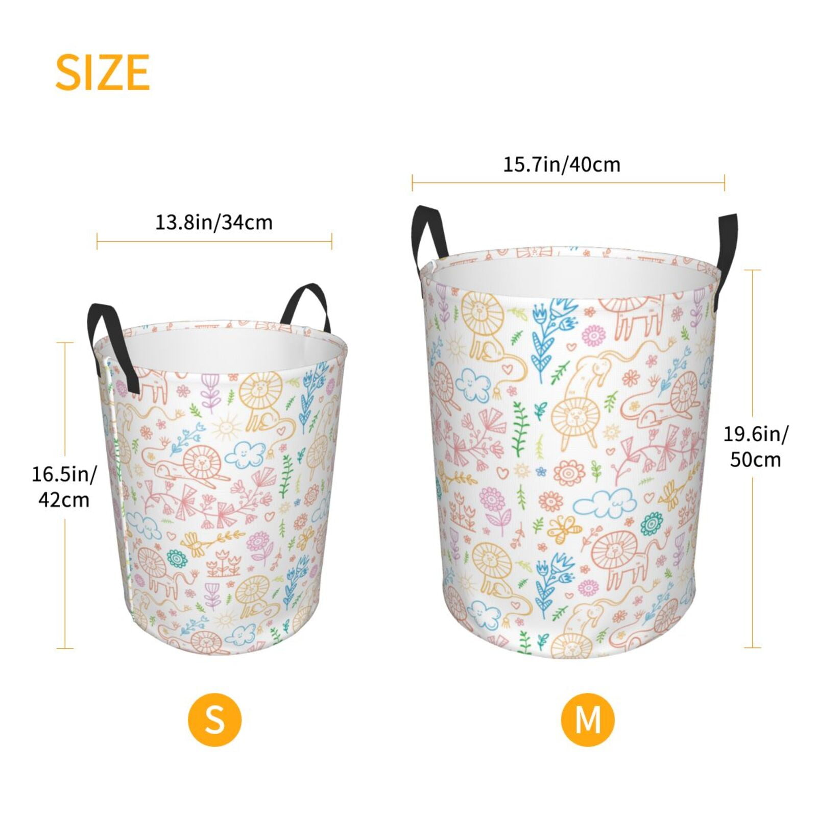 Large Laundry Basket with Handles - Hand drawn lion Kids Baby Dirty Clothes Laundry Hamper for Bedroom Aesthetic
