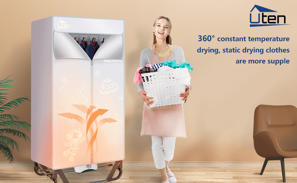 Uten Portable Dryer, 1500W Electric Clothes Dryer Machine Double layer Stackable Clothes Drying Rack for Apartments, RV, Laundry, and More