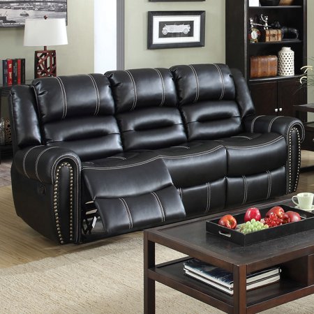 Furniture Of America Dylan Contemporary Black Faux Leather Sofa By