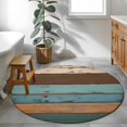 thumbnail image 3 of Round Rugs 3.3Ft, Farmhouse Blue Teal Brown Round Area Rug Washable Indoor Throw Carpet, Vintage Ombre Wooden Soft Non Slip Circle Rug for Laundry Room Patio Home Decor Aesthetic, 3 of 8