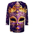 thumbnail image 5 of Plus Size Mardi Gras Party Shirts Women 3/4 Length Sleeve Crew Neck T-Shirt Casual Loose Mask Graphic Tees Fashion Ladies Holiday Top Purple Tops,Size S-3XL, 5 of 6