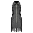 thumbnail image 4 of qucoqpe Women's Western Style Faux Suede Fringe Dress Sleeveless Lapel Zip Bodycon Tassels Hem Mini Bodycon Dresses, 4 of 8