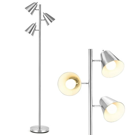 Gymax 64'' 3-Light LED Floor Lamp Reading Light for Living Room Bedroom Nickel-Colored