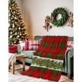 thumbnail image 2 of Christmas Flannel Blanket for Bed,Travel and Camping, Poinsettias Pine Leaf Fruits Winter Green Red Plaid Super Soft Cozy Blanket for All Seasons 40" x 50", 2 of 6