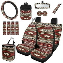 Yuyamidu Aztec Western Horse Car Seat Cover Full Set of 15 Auto Accessories Steering Wheel Cover Rearview Mirror Cover Keychain Wristlet Trash Bin Hanging Storage Bag Cup Holders Seat Belt Covers