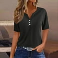 thumbnail image 2 of Women's T-Shirts Summer Tops 2025 Vacation Trendy V Neck Boho Short Sleeve Shirts Casual Loose Comfy Tunics-Black-XL, 2 of 5