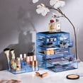 thumbnail image 2 of Acrylic Makeup Organizer - Cosmetic and Jewelry Storage Case Display - 2-Piece Women's Accessories Set with 7 Drawers and 16 Comportment Slots - Blue, 2 of 8