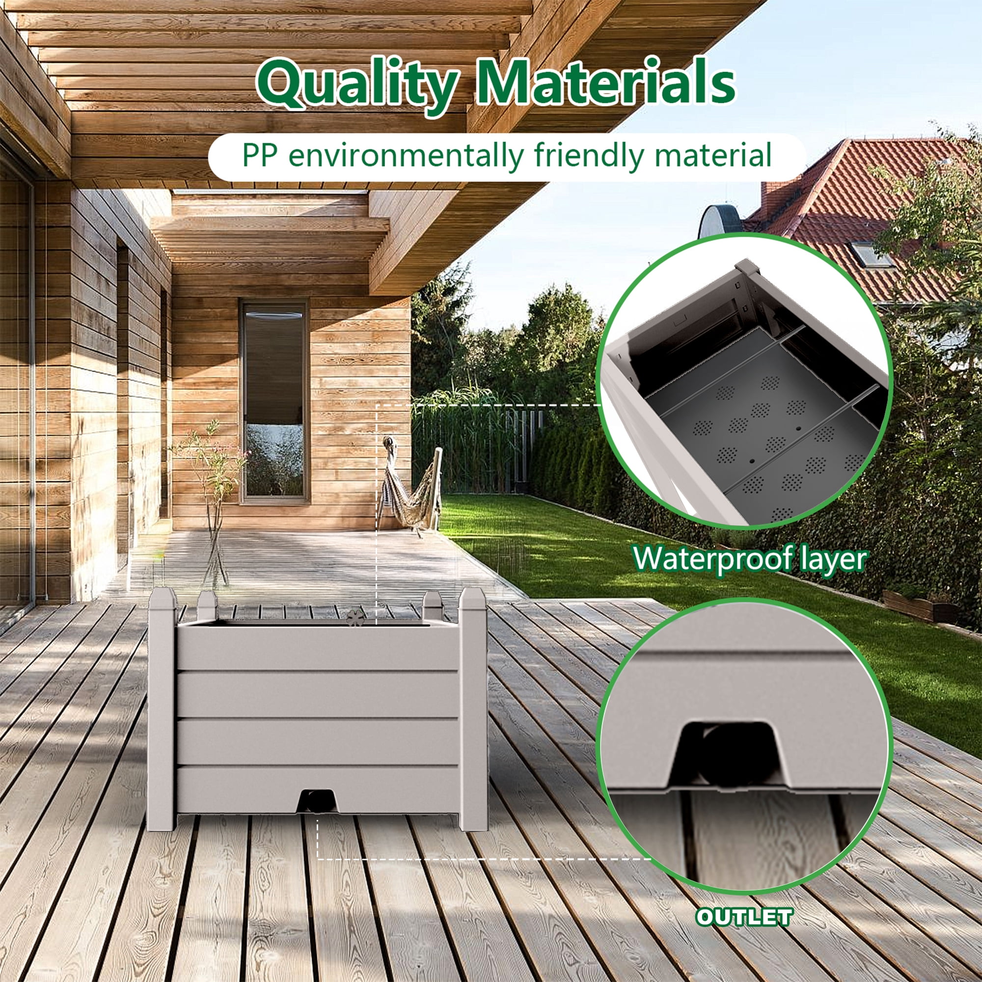 Joxxoaa Raised Garden Bed,Self-Watering Outdoor Raised Planter Box with Drainage Plug and Gauge for Vegetables, Flowers and Herbs, Durable Rustproof Resin for Backyard Patio Porch (Grey)