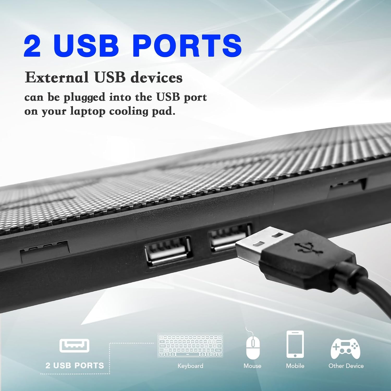 Laptop Cooling Pad, Portable Slim Quiet Notebook Cooler Pad Stand with 2 Blue LED Fans, USB Powered, Adjustable Angled, Fits 11-14 Inch