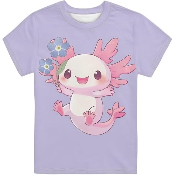 XAOFW Girls T Shirts Casual Fashion Round Neck Cartoon Printed Tees Shirts Soft Blend Short Sleeve T-Shirts For Toddler Kids Trendy Top 2-3 Years