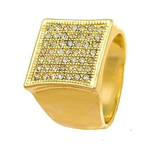 Men Gold Tone Classic Bling Iced Out Cz Hip Hop Style Ring (11)