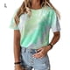 thumbnail image 1 of Camiseta de mujer con cuello redondo y manga corta con estampado de teñido anudado, azul cielo, L Inevent AP000470-18, 1 of 7