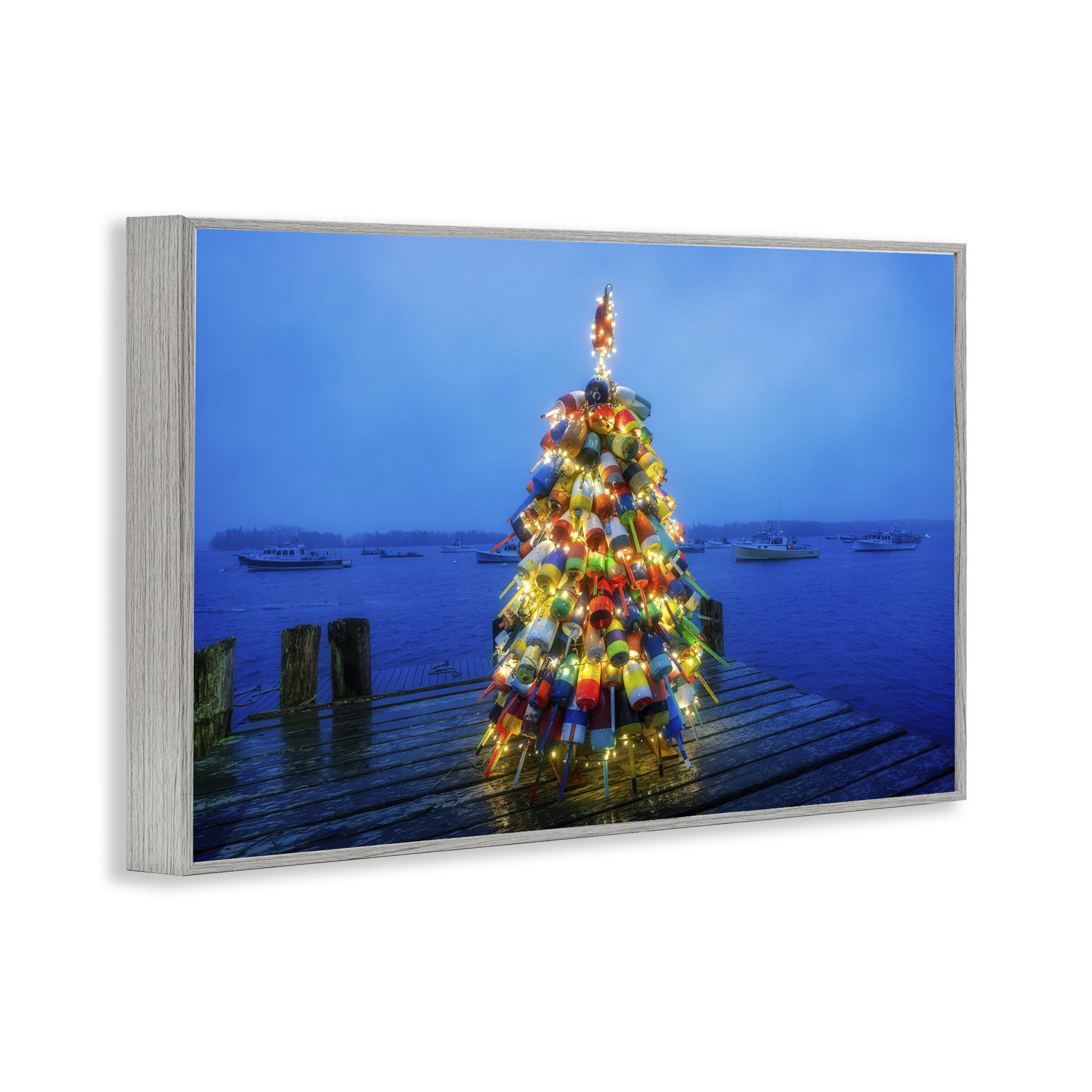 Stupell Industries Lit Bouys Christmas Tree Holiday Painting Gray Framed Art Prints Wall Art, 30 x 20