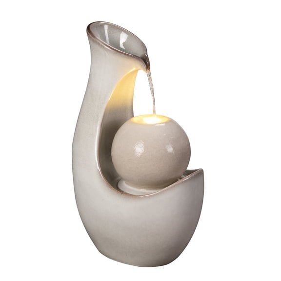 Hi-Line Gift Ceramic Fountain with Lights, Ivory Elegance, Outdoor Use