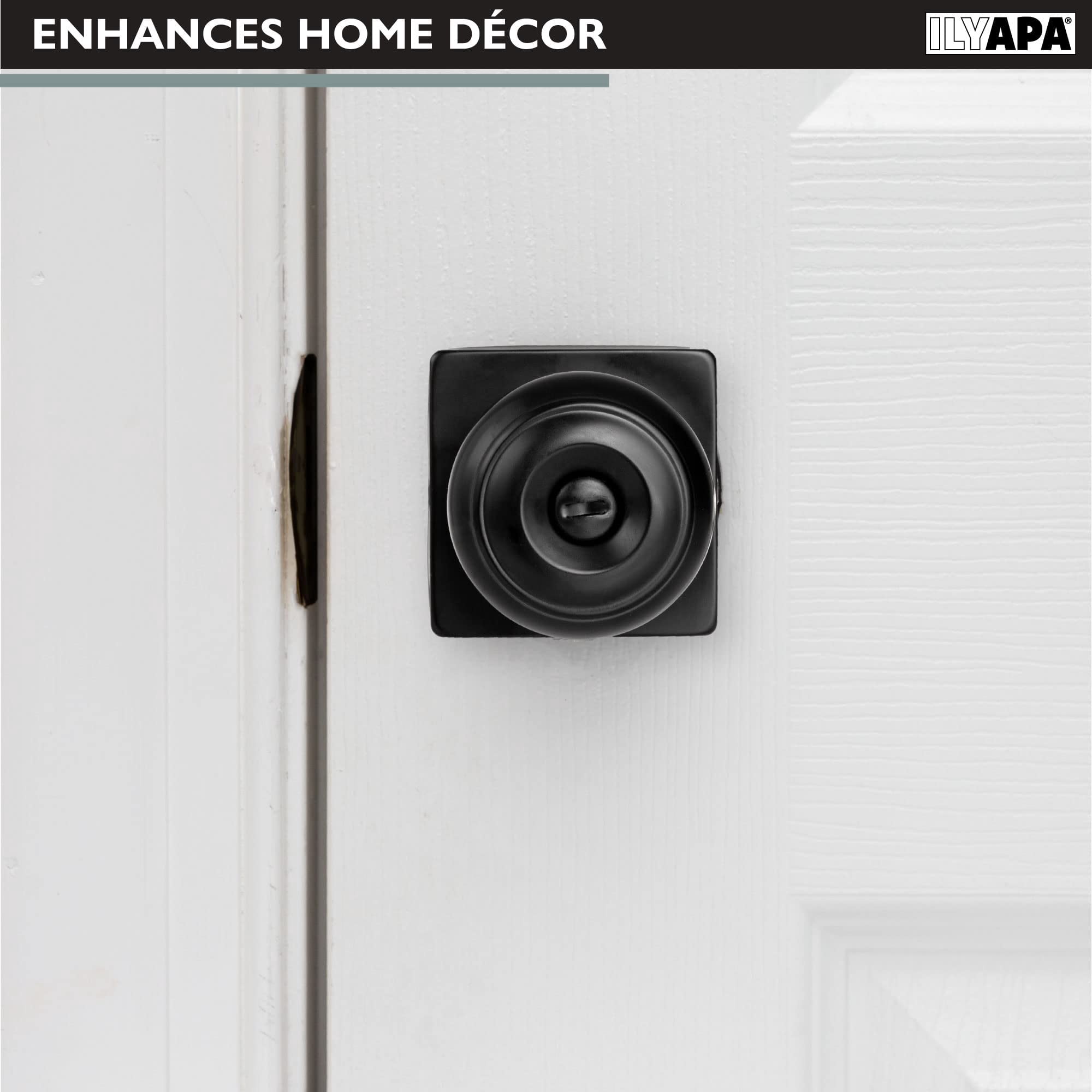Ilyapa Privacy Door Knob, Bathroom or Bedroom Door Knobs with Lock, Modern Short, Black Knobs Interior Keyless Turn Thumb Locking Round Handle, Black 10 Pack