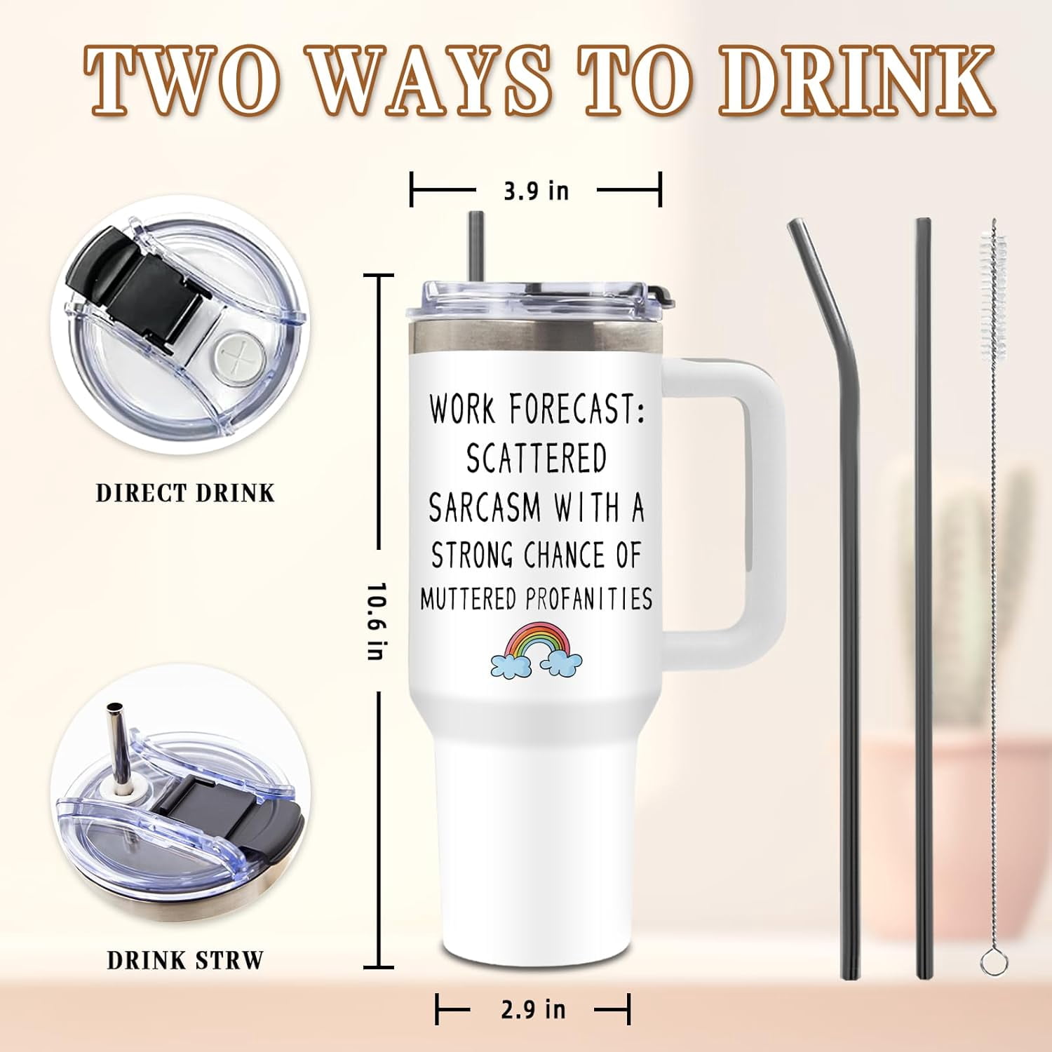 Work Forecast Gifts for Women, Birthday Tumbler for Coworker, Boss, Christmas Funny Gift Ideas, Scattered Sarcasm Sarcastic, 40 Oz Tumbler with Handle Lid and Straw Christmas Gifts, 1PCS
