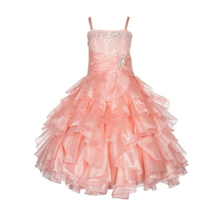 

Ekidsbridal Elegant Stunning Rhinestone Organza Layers Flower Girl Dress Junior Bridesmaid Recital Easter Holiday Gown Birthday Girl Dress Communion Formal Clothing Baptism 164s peach 10