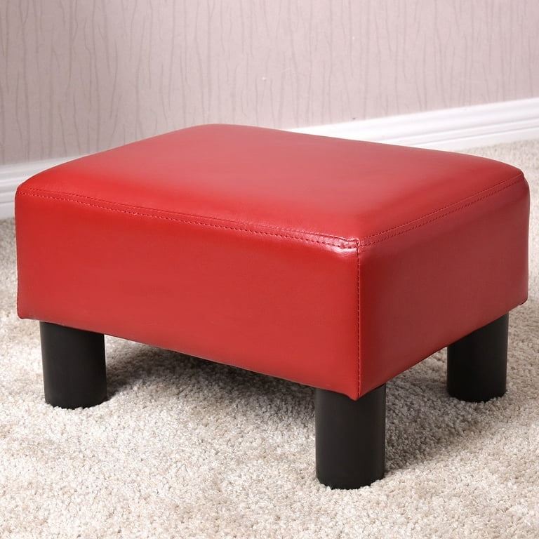 HOMCOM Modern Faux Leather Upholstered Rectangular Ottoman Footrest with  Padded Foam Seat and Plastic Legs Bright Red