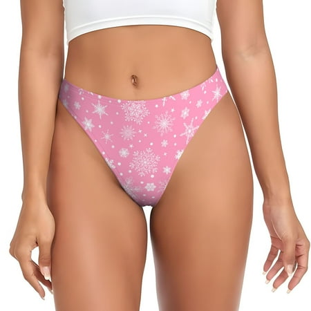 Adobk Snowflake pink backgrounds Print Seamless Women Underwear Thongs No Show Ladies Thong No Line Breathable Comfortable Panties Undies for Women-X-Large