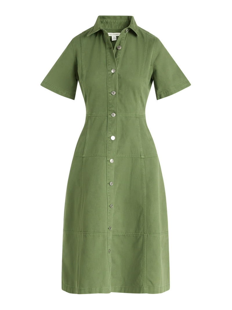 Free Assembly Women's Button Front Cotton Midi Dress with Short Sleeves,  XS-XXL - Walmart.com