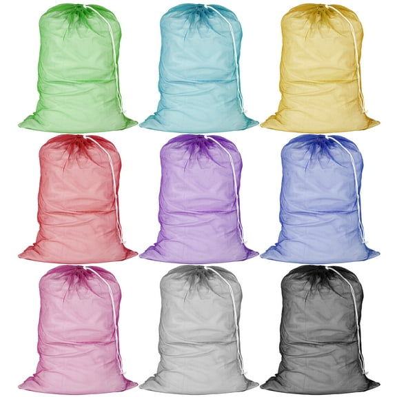 6 Pc Heavy Duty Large Mesh Utility Bags Sport Drawstring Laundry Wash Tote 29"