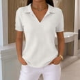 thumbnail image 2 of Women’s Fashion Solid Waffle Knit Short Sleeve Top with Vintage Lapel Collar for Spring and Summer Daily Wear White S, 2 of 4