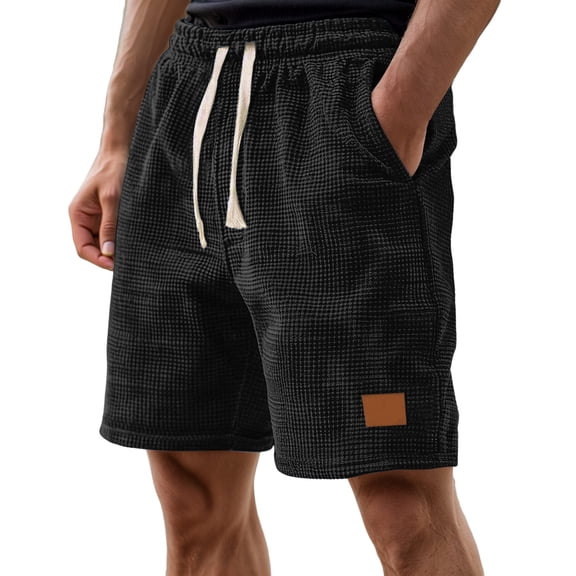 XIAONU Men's Waffle Knit Lounge Shorts Drawstring High Waist Knee-Length Shorts Soft Casual Daily Wear Shorts