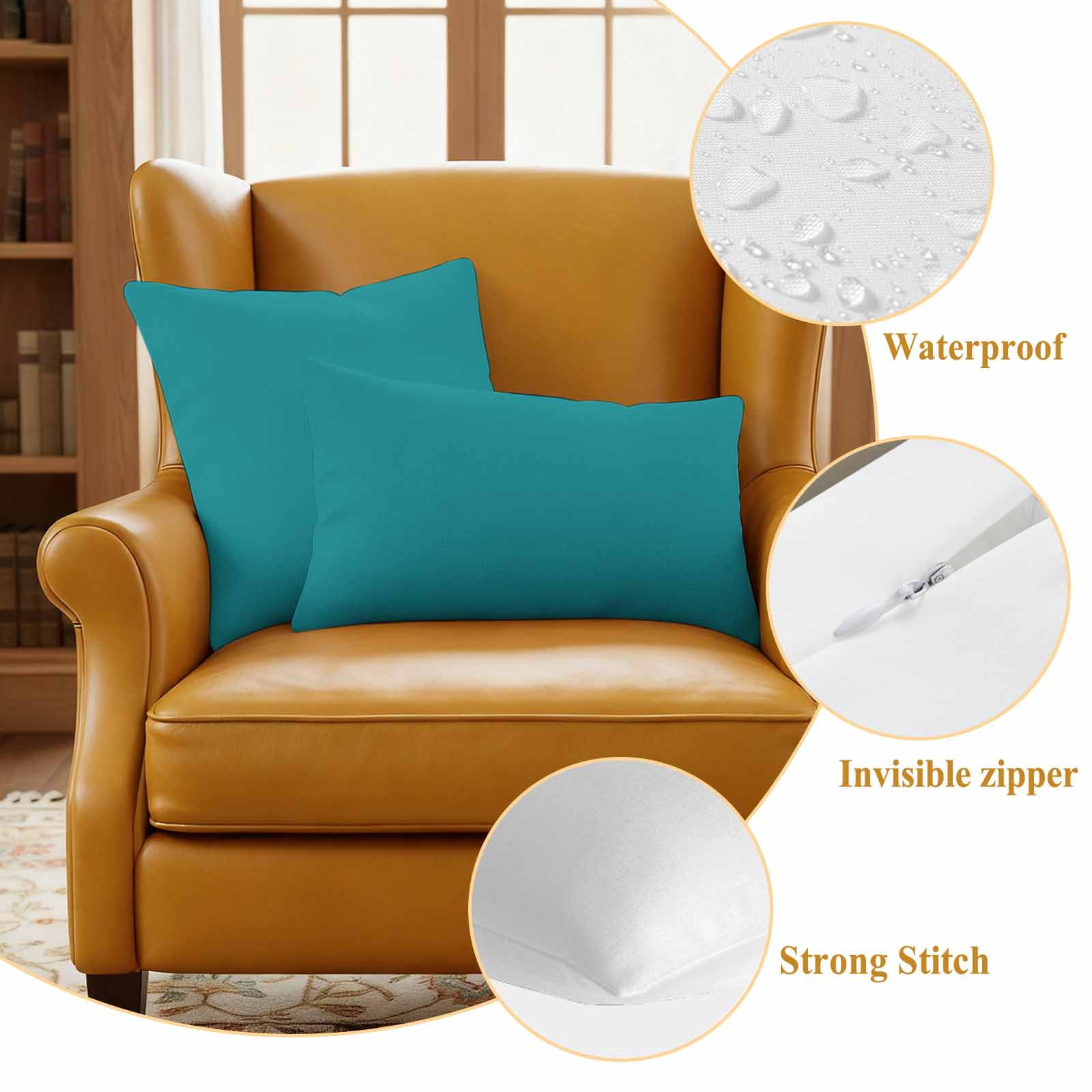 Teal Outdoor Pillow Covers Set of 2 Solid Color Waterproof Throw Pillow Cover Decorative Cushion Cases for Patio Porch Garden 24X24 Inch