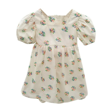 

Cat And Clothes Girls Summer Floral Dress Backless Bow Lace Up Bubble Sleeve A Swing Casual Everyday Going Out For 0 To 6 Years Baby Girl Floral Romper Long Sleeve