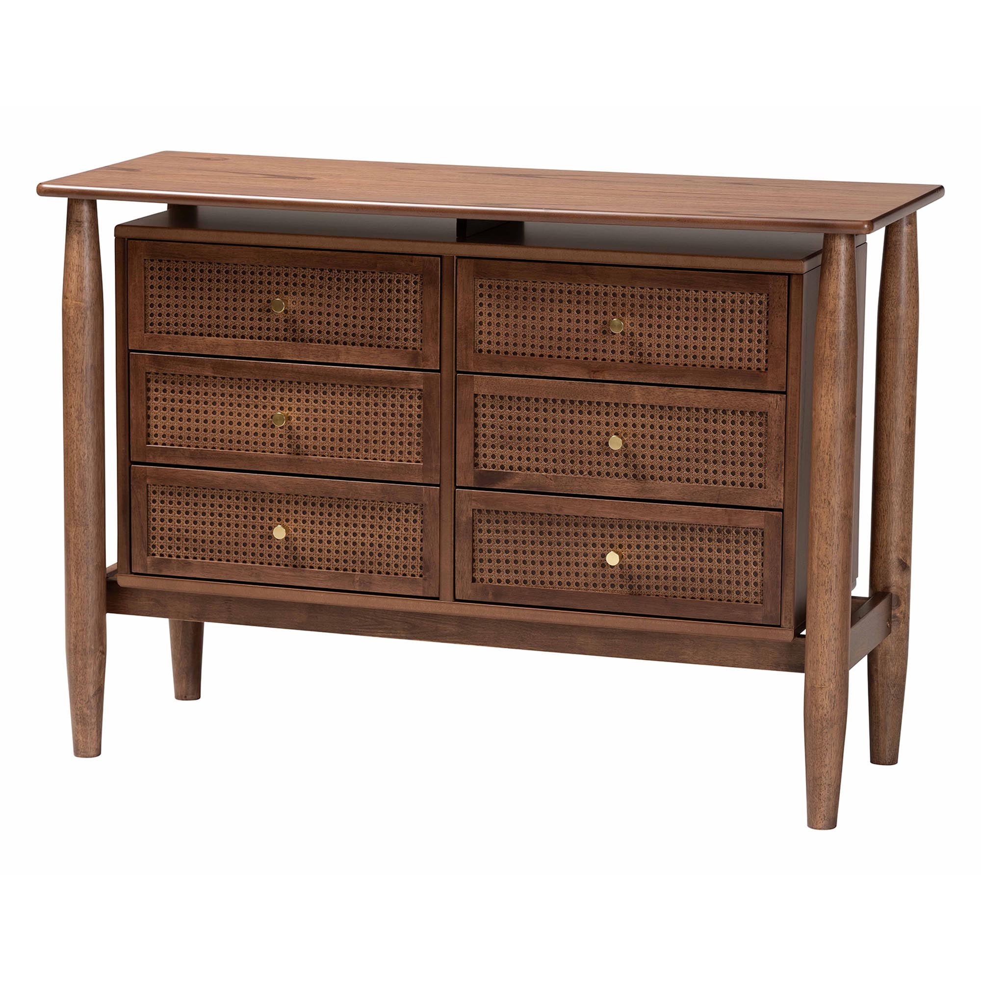 Baxton Studio Alyssa Japandi Dresser, 6-Drawer, Walnut Brown