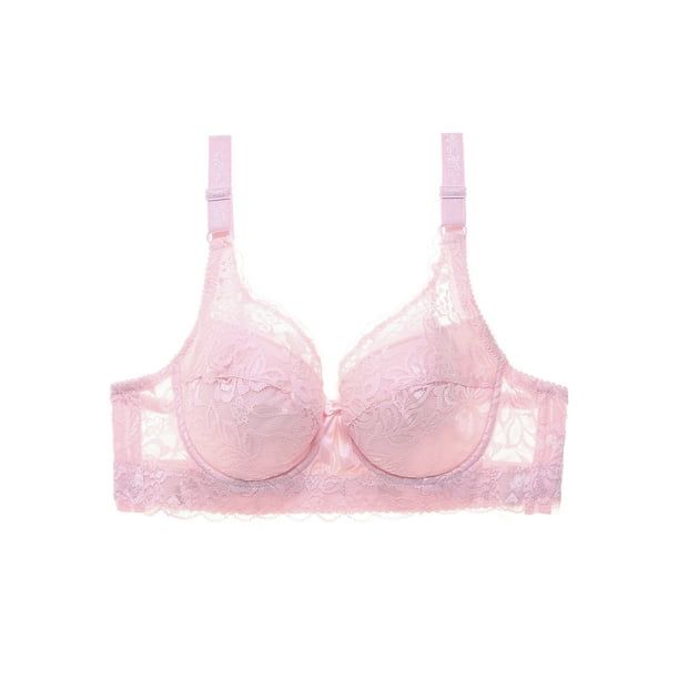Womens Full Coverage Floral Lace Underwired Bra Plus Size Non Padded  Comfort Bra 32I Pink
