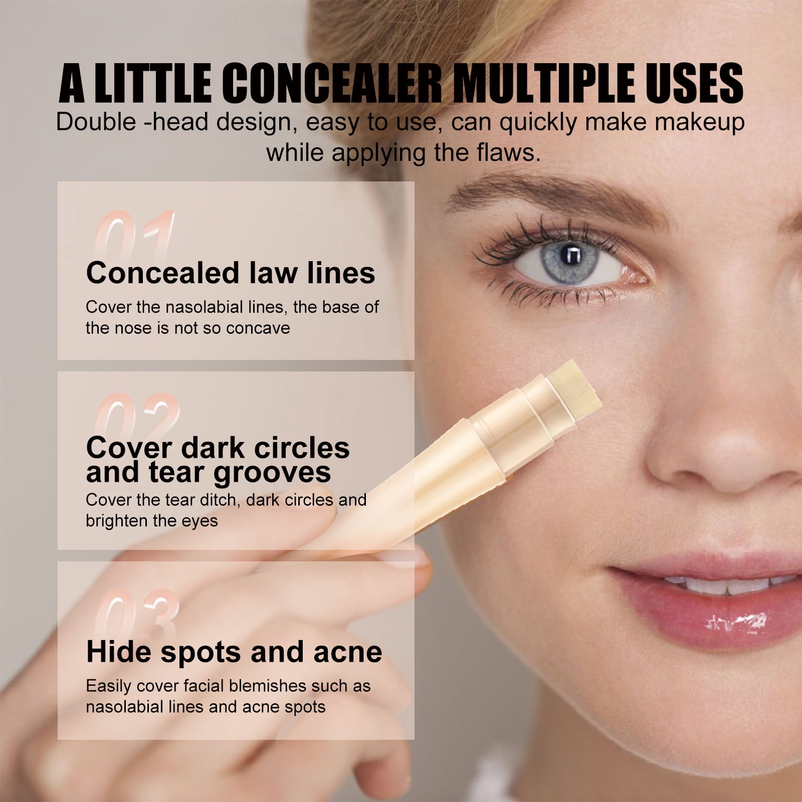 Alvantor Double Head Concealer Stick Full Coverage Waterproof Brightening Natural, 0.23fl.oz