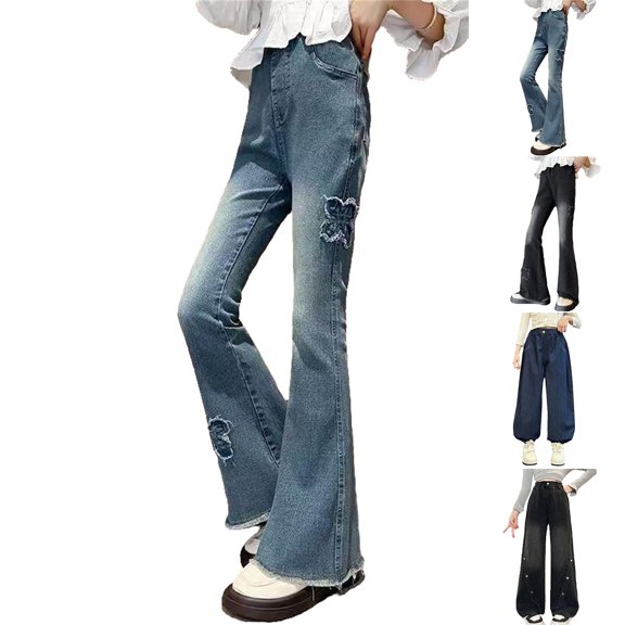 Girl Baggy Jeans Y2k Jeans Wide Leg Pants Back To School Clothes Cute Jeans for Girls Size 4-12 Years