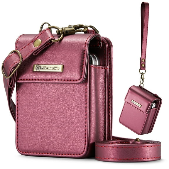 ShieldPlus Small Cell Phone Bag for Samsung Z Flip 6/5/4/3, Wallet Crossbody with RFID Blocking Card Holder Mini Bag for Motorola Razr 2024, PU Leather Earphone Bag for AirPods/Galaxy Buds,Red