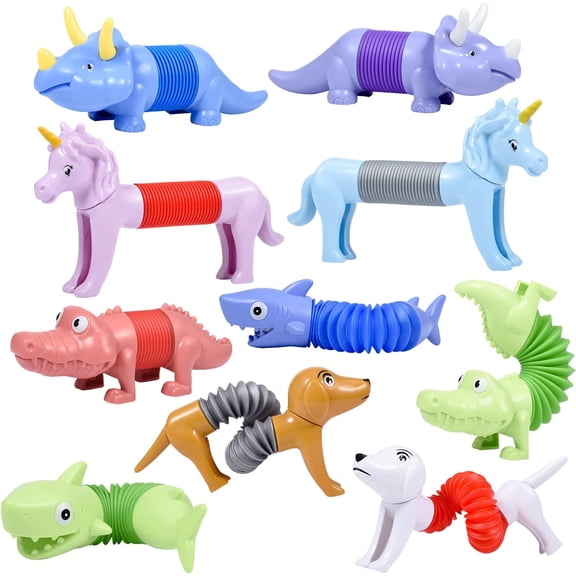 10 Pack Cute Animal Sound Spring Sensory Stress Relief Fidget Toys Pop Tubes For Toddlers, Girls and Boys