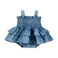 thumbnail image 1 of Newborn Baby Girl Clothes Jean Romper Dress Off Shoulder Denim Dresses Ruffle Overall Shorts, 1 of 6