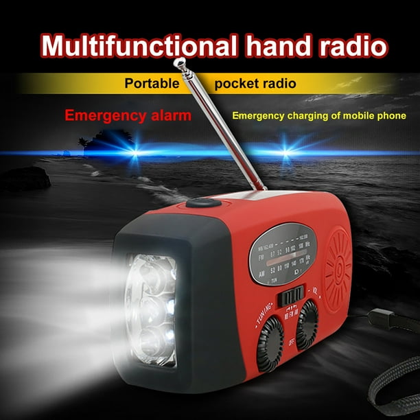 Radio meteorológica solar autoalimentada con manivela de emergencia y radio reloj con linterna LED