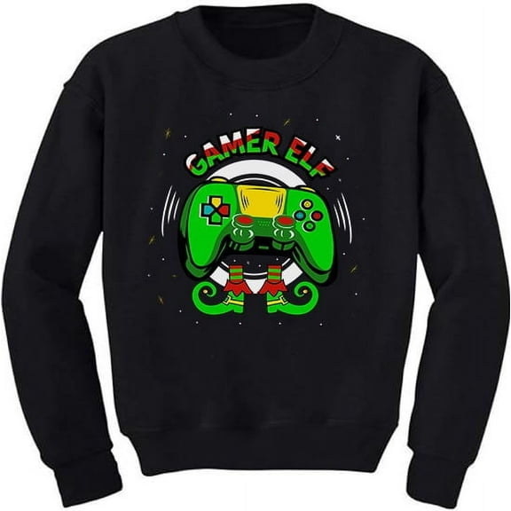 Gamer Elf Controller Christmas Sweatshirt for Kids Youth Kids Sweatshirt Small Black