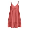 thumbnail image 3 of cocolona Sundress for Women 2025 -Spaghetti Strap V Neck Mini Dress Pleated Ruffle Flowy Vacation Beach Boho Dress L, 3 of 8