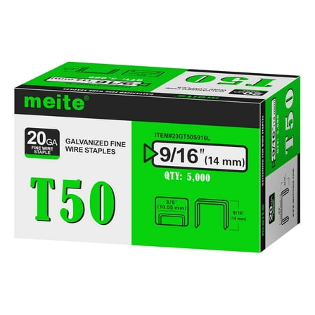 5,000 Pcs MEITE T50 Staples, 9/16 Inch Length Heavy Duty Staples for Staple Gun, Galvanized, 20 Gauge 3/8 Inch Crown, Compatible with T50 Staple Gun, Ideal for Upholstery, Construction, Furniture