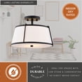 thumbnail image 6 of Marion 2-Light 13 in. Wide Matte Black Mid-Century Modern Drum Semi Flush Mount Lighting Fixture, White Linen Shade, Dimmable LED Compatible for Low Ceilings, Bedroom, Hallway, Kitchen, 6 of 12