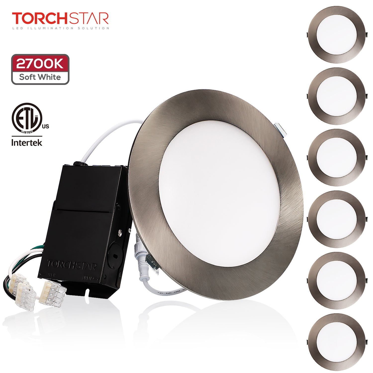 2700K Soft White 90W Eqv. TORCHSTAR 12-Pack 5-6 Inch Dimmable Recessed LED Downlight with Smooth Trim ETL CRI 90 5 Years Warranty 1250lm Retrofit Lighting 15W 